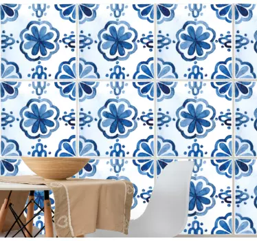 Virágos kék motívum csempematrica - TenStickers