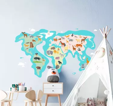 Worldmap nordic gyerekeknek fauna map falmatricával - TenStickers