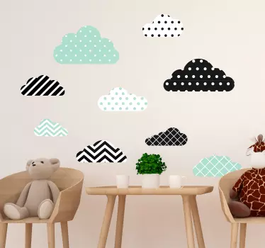 Zöld és menta textúrák felhők vonal matrica - TenStickers