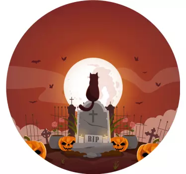 Fekete macska a temetőben Halloween pólók - TenStickers