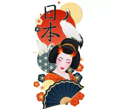 Japán stílusú nő virágos pólóval - TenStickers