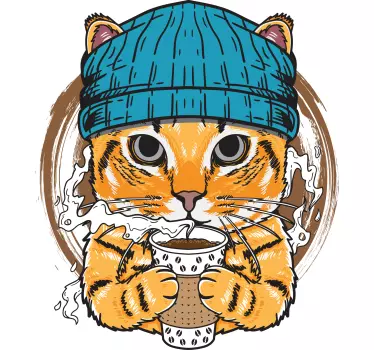 Cuki macska kávét tartó póló - TenStickers