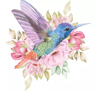 Színes kolibri virágos póló - TenStickers