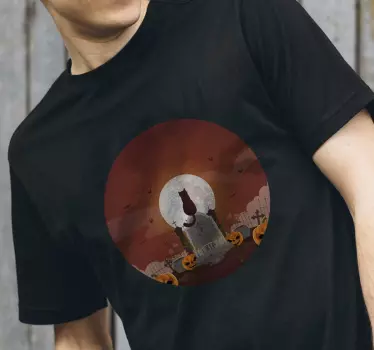 Fekete macska a temetőben Halloween pólók - TenStickers