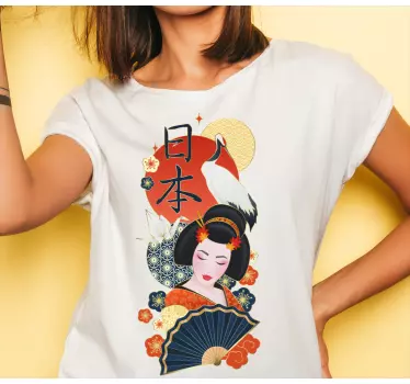 Japán stílusú nő virágos pólóval - TenStickers