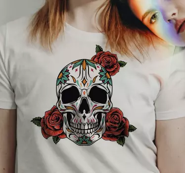 Mexikói stílusú virágos koponya halloween póló - TenStickers