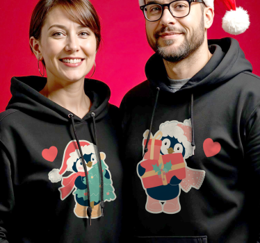 Pingvin pár szerelmes karácsonykor pólók párosít - TenStickers