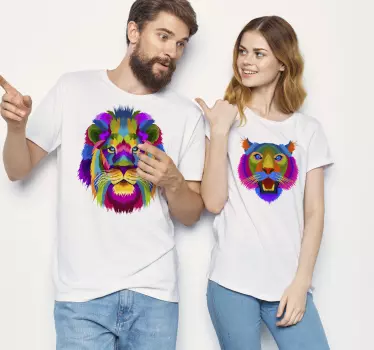 Színes oroszlán arcok anya és lánya póló - TenStickers