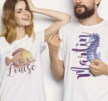 Tengeri élet akvarell duó megfelelő ingek pároknak - TenStickers