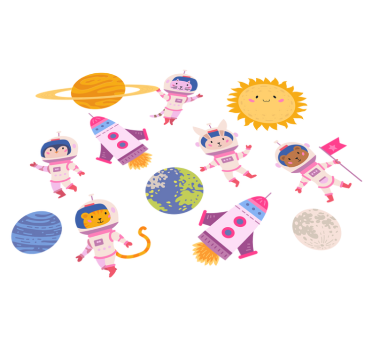 Űrhajós állatok rakétával vinil szőnyeg - TenStickers