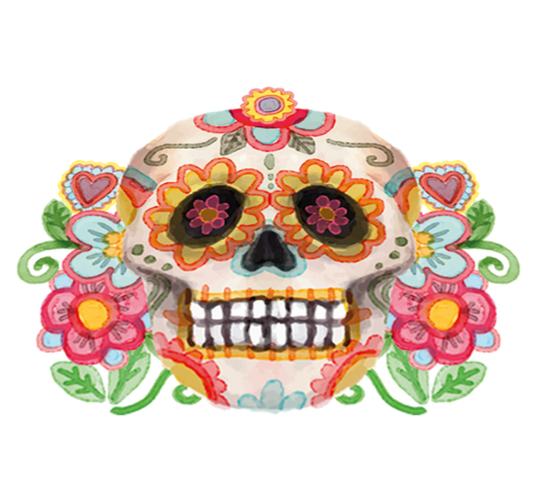 Aquarella virágos koponya vinil szőnyeg halloween - TenStickers