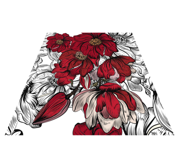 Piros és fehér virágok vinil szőnyeg étkező - TenStickers