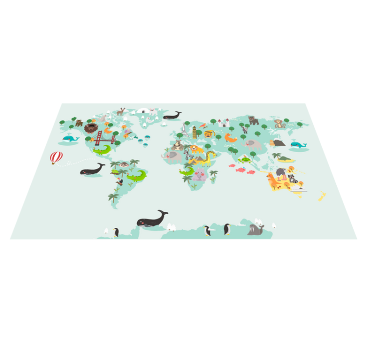 Nordic turquese worldmap kids vinyl szőnyeg - TenStickers