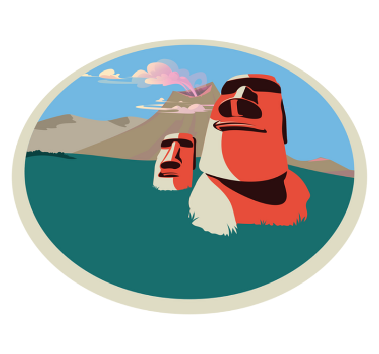 Moai szobrok illusztráció vinil szőnyeg világtérkép - TenStickers