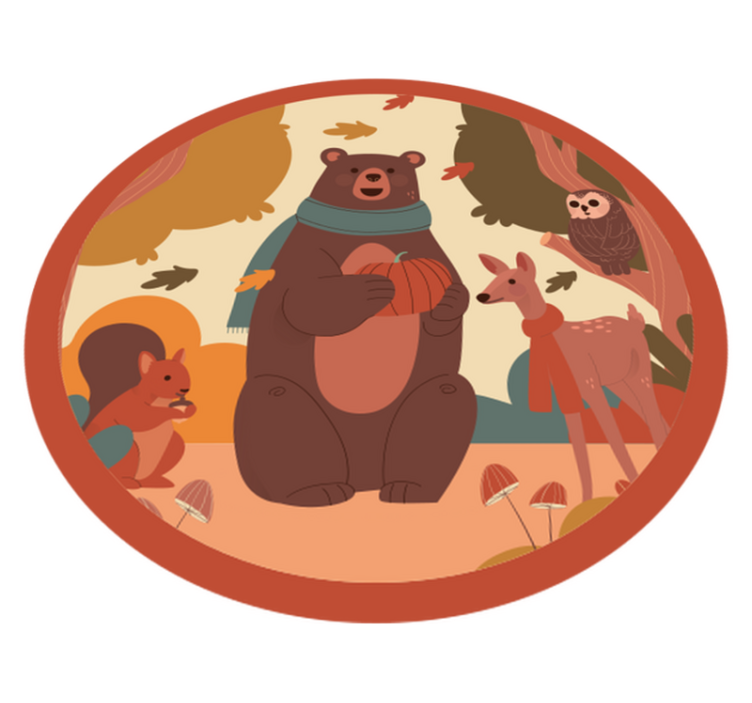 Boldog állatok őszi erdei gyerekek vinyl szőnyeg - TenStickers