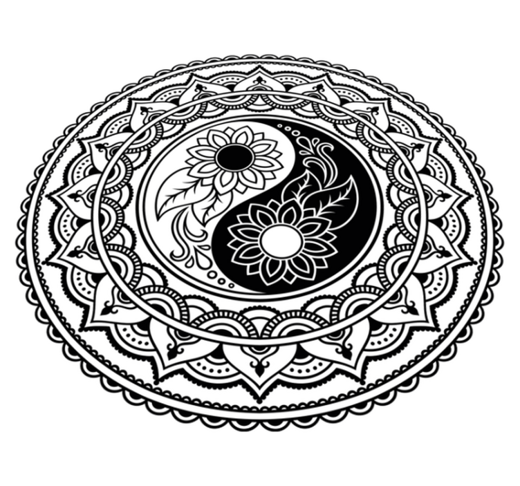 Fekete -fehér ying és yang mandala vinil szőnyeg - TenStickers