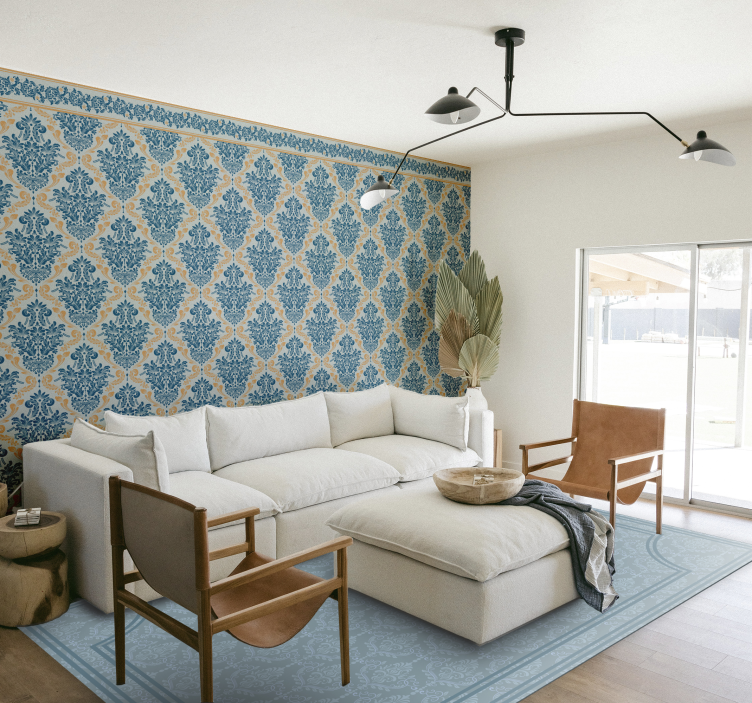 Lágy kék barokk vinil szőnyeg étkező - TenStickers