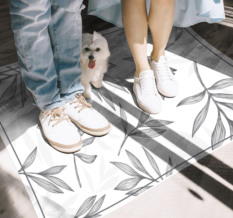 Szürke levelek fehér háttér vinil szőnyeg - TenStickers