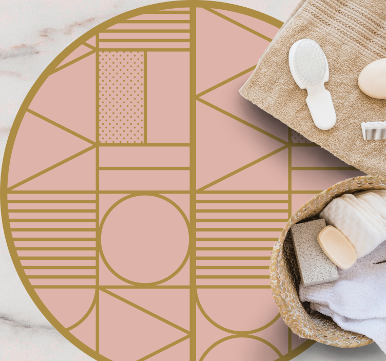 Arany és rózsaszín geometriai formák körkörös szőnyeg - TenStickers