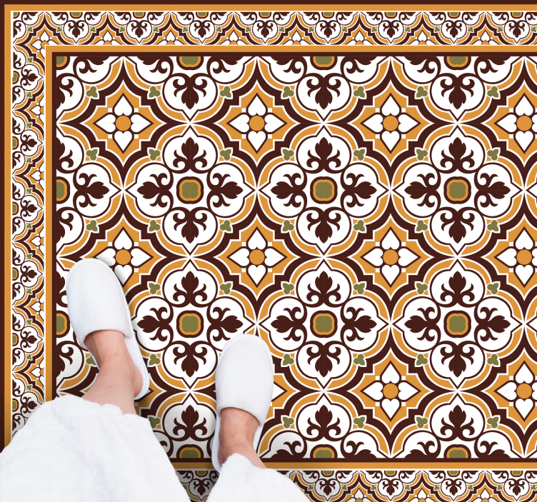 Barna és zöld növények minta csempe szőnyeg - TenStickers