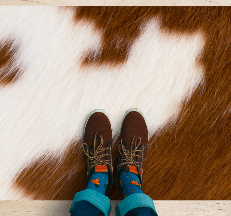 Barna fehér tehénszőr textúra téglalap alakú szőnyeg - TenStickers