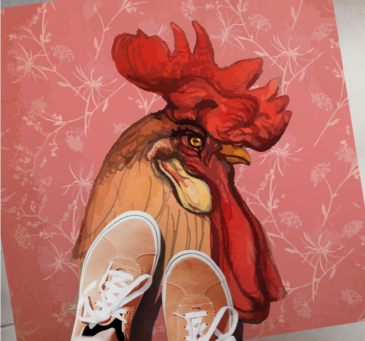 Barna kakas fehér virágok szögletes vinil szőnyeg - TenStickers