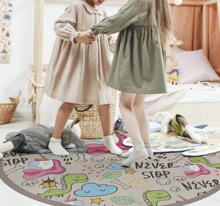 Dinoszaurusz egyszarvú gomba szövegekkel egyedi szőnyeg - TenStickers