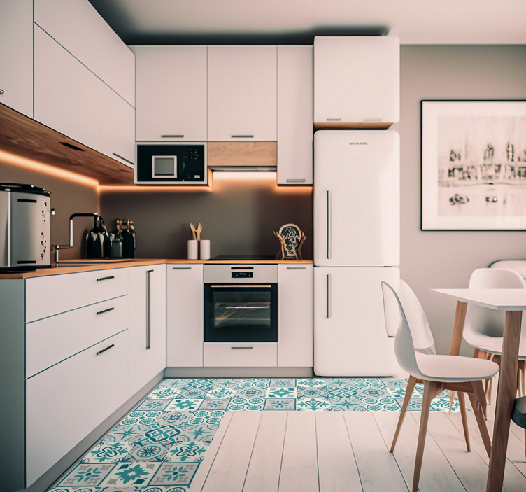 Eklektikus türkiz vinil konyhai szőnyeg - TenStickers