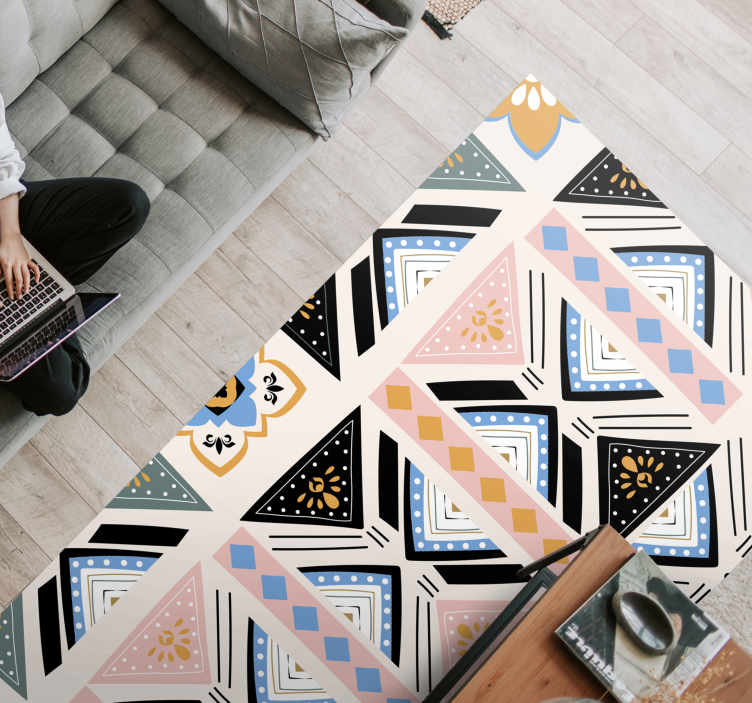 Etnikai fekete és kék rózsaszín mandala vinyl szőnyeg - TenStickers