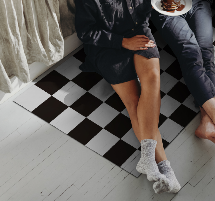 Fekete-fehér csempe vintage szőnyeg - TenStickers