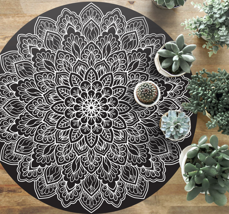 Fekete-fehér mandala vinyl szőnyeg - TenStickers