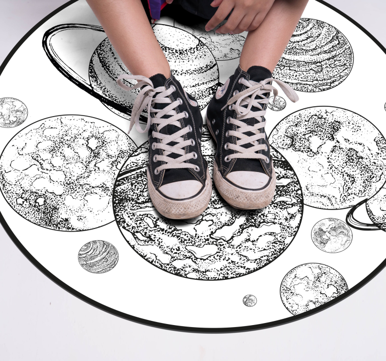 Fekete-fehér naprendszer vinil szőnyeg - TenStickers