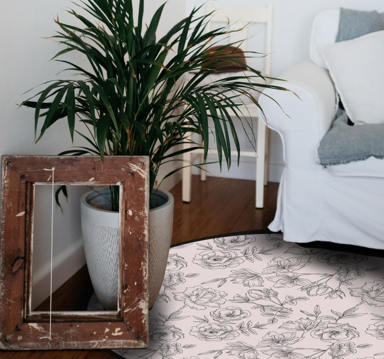 Fekete-fehér virágos vinil szőnyeg otthoni - TenStickers