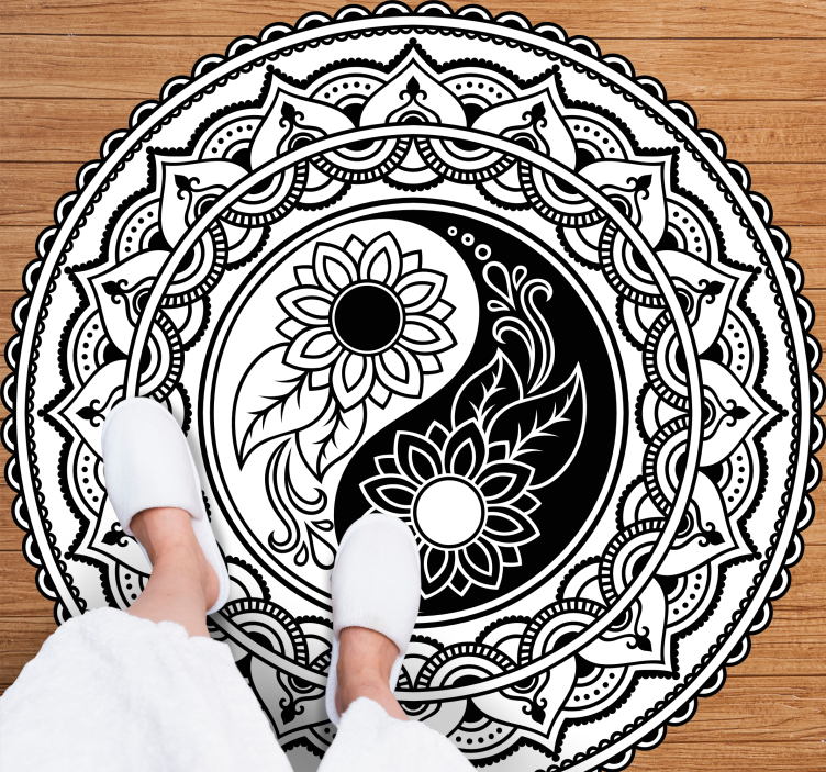 Fekete -fehér ying és yang mandala vinil szőnyeg - TenStickers