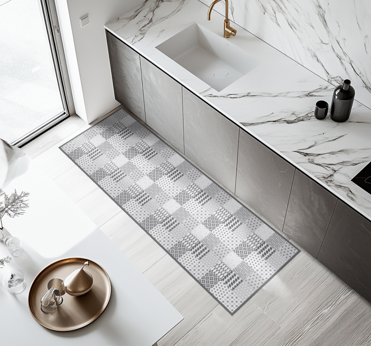 Geometrikus csempehatás vinil szőnyeg konyha - TenStickers
