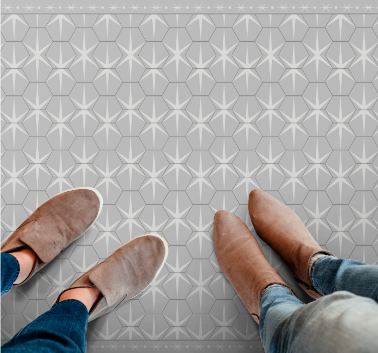 Hatszögletű csillagminta Vinil szőnyeg szürke - TenStickers