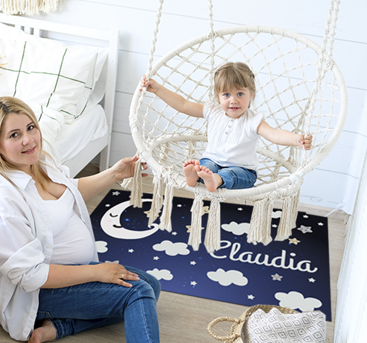 Mesés hold és csillagok babák vinyl szőnyeg - TenStickers