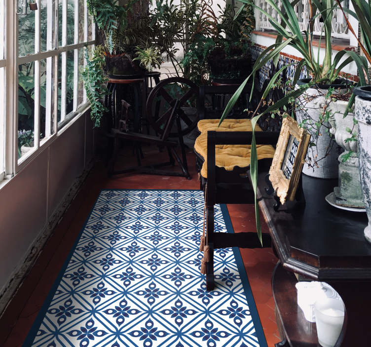 Japán kék és fehér mintás csempe szőnyeg - TenStickers