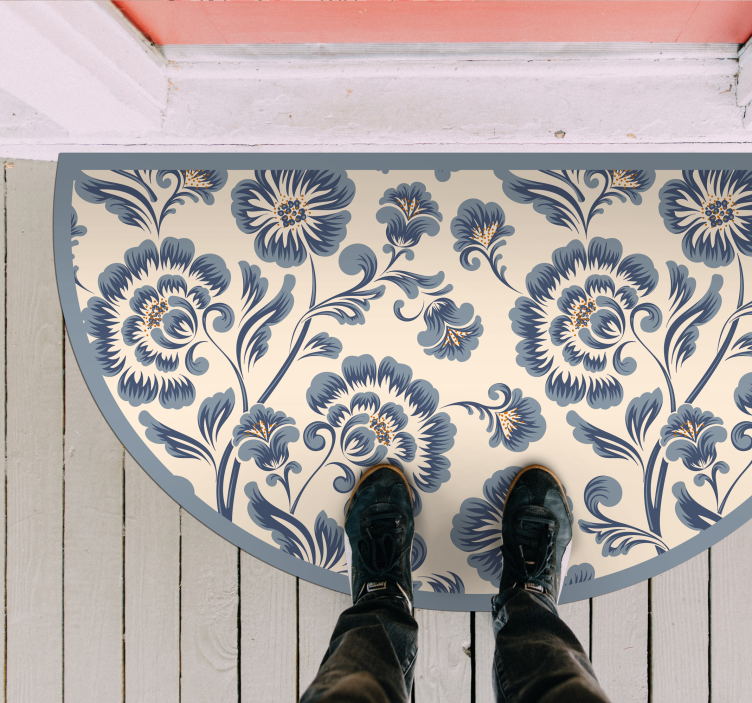 Kék elegáns virágok vinil szőnyeg - TenStickers