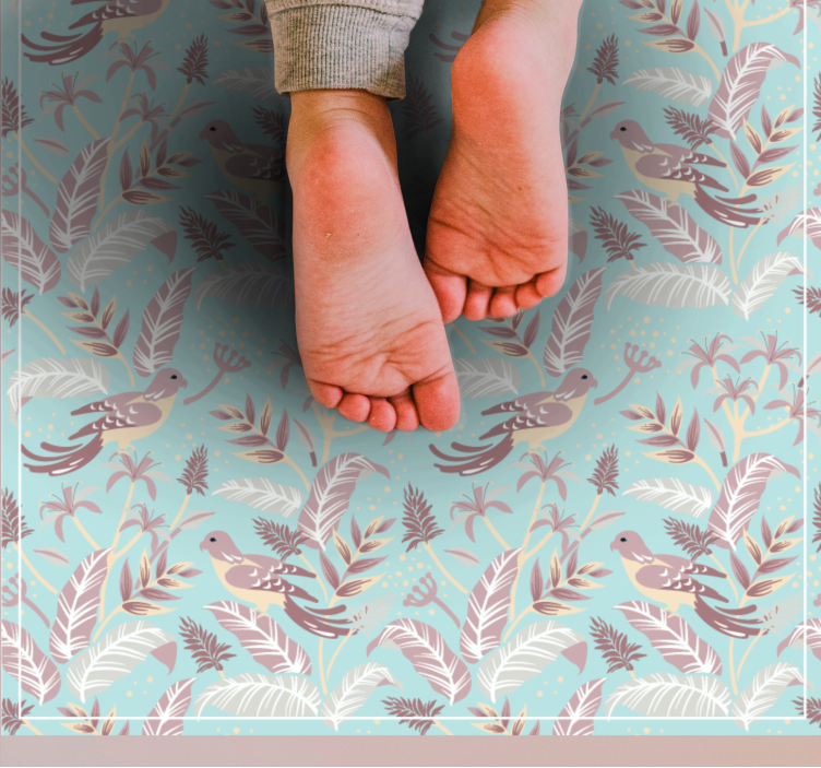 Kék és rózsaszín flóra mintás négyzet alakú vinil szőnyeg - TenStickers