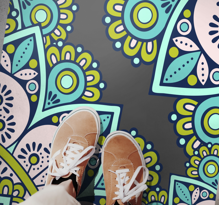 Kék és zöld mandala vinyl szőnyeg - TenStickers