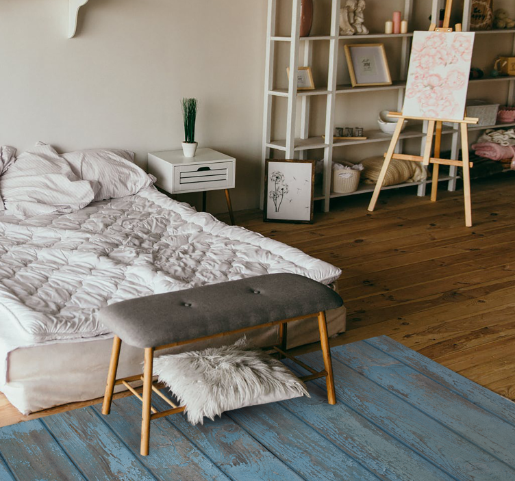 Kék régi deszkák vinil szőnyeg fa hatása - TenStickers