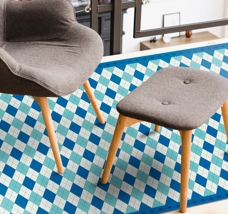 Kockás kék mintás vinil szőnyeg csempe hatás - TenStickers