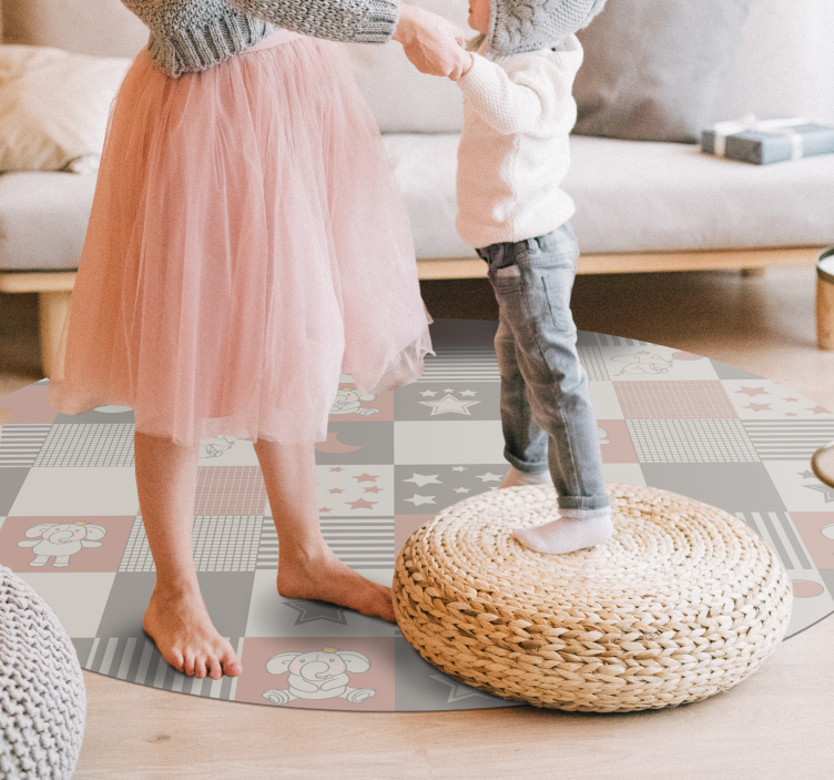 Kör alakú északi csempék elefántok gyerek vinil szőnyeg - TenStickers