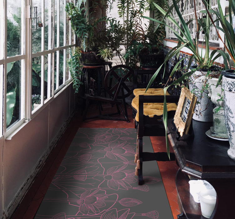 Lótuszszürke és rózsaszín virágos vinilszőnyeg - TenStickers