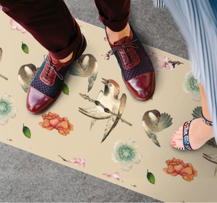 Madarak és virágok vinil szőnyeg állat - TenStickers