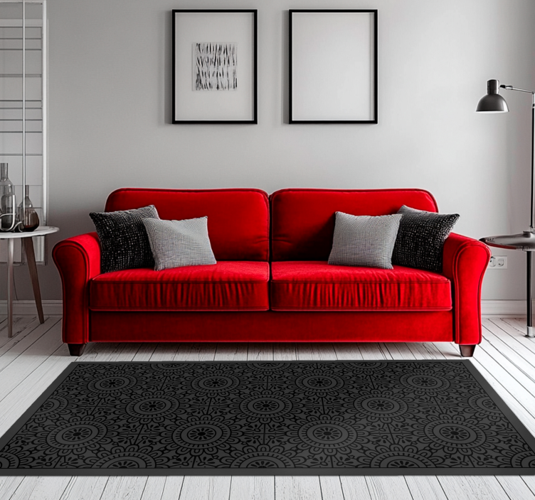 Mandala virágok Vinil szőnyeg fekete - TenStickers