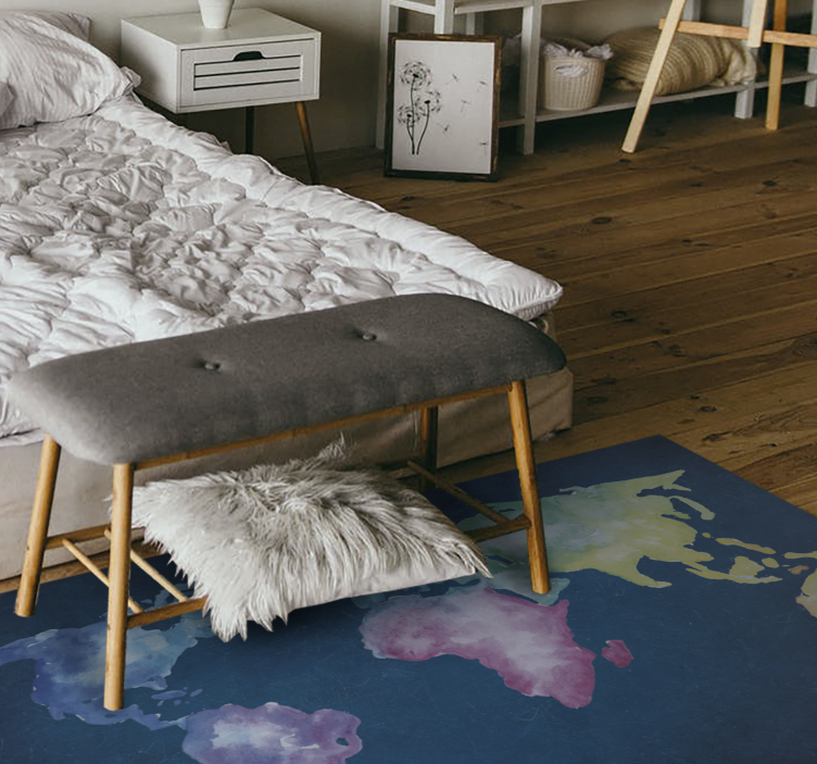 Művészi színes kék háttér világtérkép szőnyeg - TenStickers