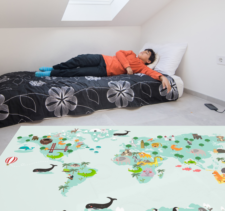 Nordic turquese worldmap kids vinyl szőnyeg - TenStickers