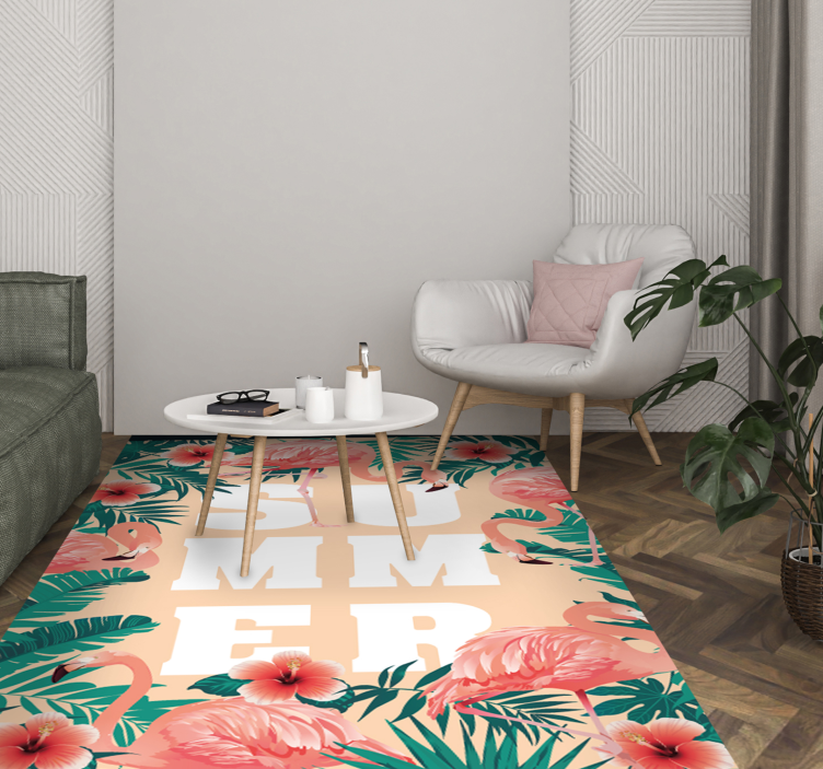 Nyári szöveg flamingók virágok egyedi szőnyeg - TenStickers